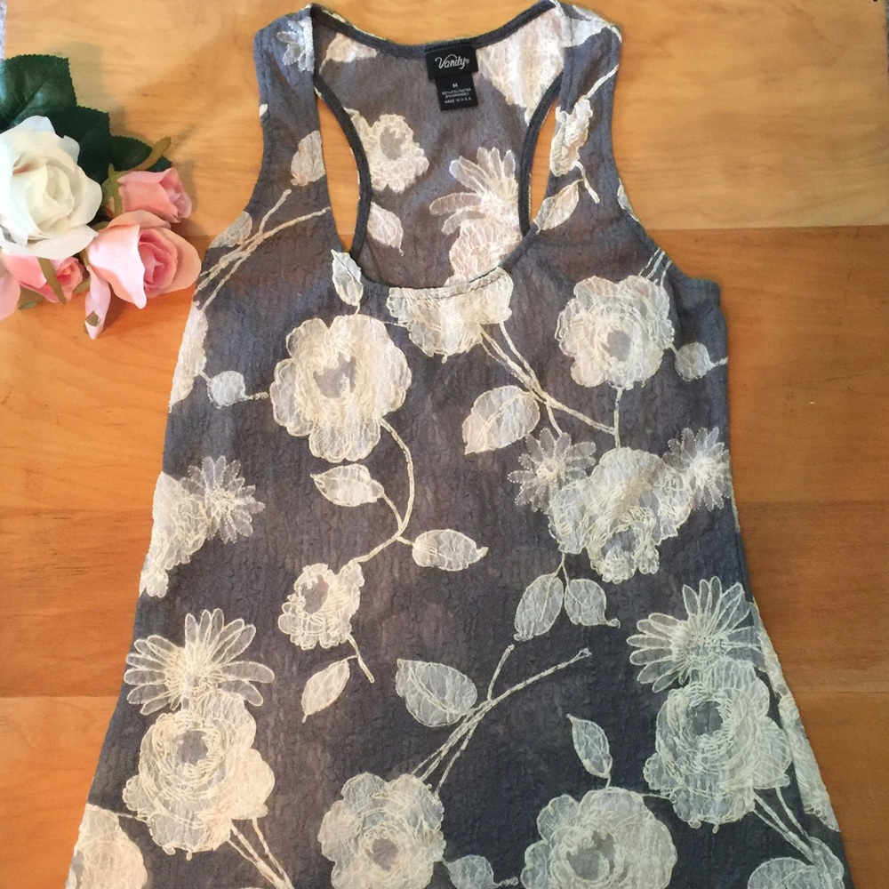 Gray and cream flower detail tank